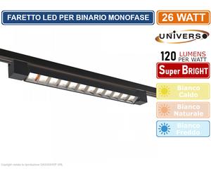 TRACKLIGHT FARETTO LINEARE LED SMD NERO PER BINARIO ELETTRIFICATO MONOFASE 26W.