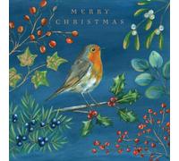 Tracks Publishing Biglietti di Natale di beneficenza, confezione da 5, design artistico con pettirosso, finitura laminata, confezione multipla di biglietti natalizi per le feste, a sostegno di Marie