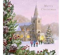 Tracks Publishing Biglietti di Natale di beneficenza, confezione da 5, motivo chiesa innevata festiva, confezione multipla di biglietti di Natale artistici, a sostegno della British Heart Foundation