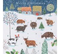 Tracks Publishing Biglietti di Natale di beneficenza, confezione da 5, motivo: mucche innevate festive, confezione multipla di biglietti di Natale artistici, a sostegno della British Heart Foundation