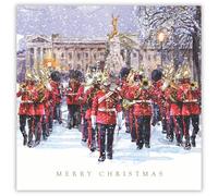 Tracks Publising - Biglietti natalizi di beneficenza, confezione da 5, motivo: Royal Marching Band in the Snow - Finitura laminata - Biglietti natalizi festivi - A sostegno di Rainbow Trust