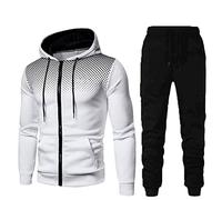 Tracksuit Baggy - Tuta da jogging da uomo, in pile, calda con cappuccio e tasche, comoda e casual, a maniche lunghe, con stampa a lettere, per autunno e inverno, colore bianco, L