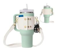 Tracolla per bottiglia d'acqua variabile per bicchieri da 850,5 g e 1134 g, elegante borsa color oro con spaziosa tasca per carte per un uso a spalla o a tracolla in tessuto resistente, bianco/kaki