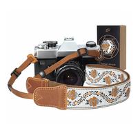 Tracolla per fotocamera, 3,8 cm, in pelle bovina, con ricamo jacquard retrò, per fotocamere e binocoli, graziosa tracolla sottile regolabile per adulti e bambini (jacquard giallo)