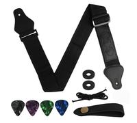 Tracolla Regolabile per Chitarra in Cotone Nero con 3 Plettri, 1 Chiusure per Cinturino in Gomma, Adattatore per Paletta con Fibbia, per Chitarre Acustiche, Elettriche e Bassi-accessoires guitare