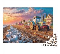 Tractor Plowing Field Puzzle 1000 Pezzi Rural Sunset Landscape Materiale Carta Eco, Gioco Calmante E Sfida Creativa Per Hobby E Tempo Libero 52x38cm/1000pcs