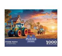 Tractors Plowing Field Durable Paper Construction Rural Sunset Landscape Art Fun Challenging Game, Suitable for Adults And Teenagers in Relaxing Hours 38x26cm/1000pcs
