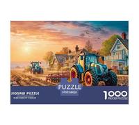 Tractors Plowing Field Premium Paper Rural Sunset Landscape Interlocking Design, Ideal Hobby for Stress Relief, Relaxation And Home Entertainment 38x26cm/1000pcs
