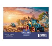 Tractors Plowing Field Sturdy Thick Paper Pieces Rural Sunset Landscape Improving Concentration, Patience And Logical Thinking in Spare Time 52x38cm/1000pcs