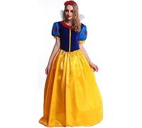 TRACYCY Biancaneve Costume con Mantello Donna Snow White Lungo Vestito da Principessa e Copricapoa Elegante Festival Fancy Dress Costume per Halloween Carnevale Compleanno Festa Abito da Sera