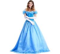 TRACYCY Cenerentola Vestito Donna Cosplay Cinderella Elegante Lungo Farfalla Tulle Abito da Principessa e Corona Festival Fancy Dress Costume per Halloween Carnevale Compleanno Festa Costume