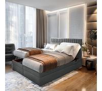 TRADA Letto Contenitore Matrimoniale ADELE, 180x200cm, Grigio Scuro | Letto Elettrico con Materasso + Tooper e Contenitore - Rivestimento In Tessuto Velour