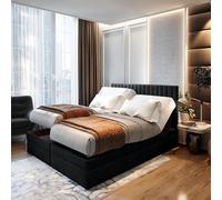 TRADA Letto Contenitore Matrimoniale ADELE, 200x200cm, Nero | Letto Elettrico con Materasso + Tooper e Contenitore - Rivestimento In Tessuto Velour