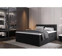 TRADA Letto Contenitore Matrimoniale PALERMO, 180x200cm, Nero | con Contenitori e Materasso Pocket H3, Elegante Letto con Materasso e Topper