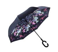 TRADE® Iris Flower Rovesciato Inverso Ombrello per Auto Pieghevole C-Shaped Maneggiare Compatto Leggero A Prova di Vento Ombrello Uomini Donne Ideale Regalo