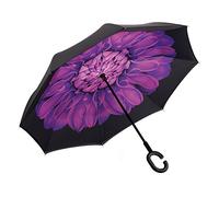 TRADE® Ombrello invertito inverso Aprire manualmente Margherite viola Doppio strato gratuito-mani-gratuito di Stile impermeabile Anti - ultravioletto Reverse Ombrello Pieghevole