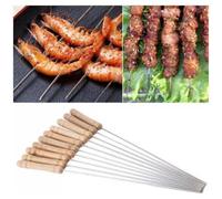 Trade Shop - 12 Spiedini Manico Legno Da Barbecue In Acciaio 25 Cm Griglia Brace Arrosticini