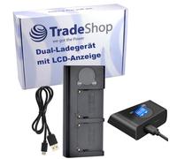 Trade-Shop Caricatore Dual LCD con cavo micro USB compatibile con Sony HDR-AX2000 VCL-ES06A PLM-100 HVR-Z1C HVR-V1C FX7E NEX-FS100 videocamera Digicam