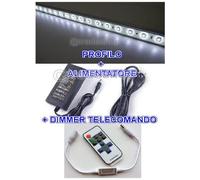 Trade Shop - Profilo Barra Alluminio Impermeabile 1 Metro A 72 Led + Alimentatore + Dimmer - Caldo Trasparente 5630