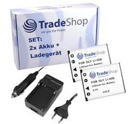 Trade-Shop Set: 2 batterie + caricatore con adattatore per auto compatibile con FUJIFILM FinePix JZ505 XP10 XP11 Z37 Z70 JX530 JZ300 JZ305 JZ500 JX200 JX205 JX250 JX280 J26 JV100 JV105 JV150 J10