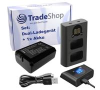 Trade-Shop Set 2 in 1: batteria 1300 mAh + USB-C Dual LCD caricatore rapido per 2 batterie compatibile con fotocamera Sony Digicam Camcorder come Alpha 7 NEX-3 NEX-3N NEX-5