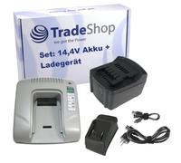 Trade-Shop Set 2 in 1: batteria agli ioni di litio 14,4 V/3000 mAh + caricatore USB compatibile con Metabo BS 14.4 6.02105.50 6.02105.51, BS 14.4 Li, ULA 14.4-18