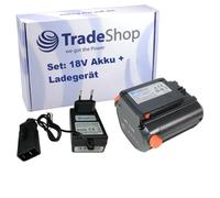 Trade-Shop Set 2 in 1: batteria agli ioni di litio 18 V 2000 mAh + caricatore compatibile con Gardena 5ICR18/65 967102001 CS-GRA180PW 5039 8866 8877 881 9335 9837 9823