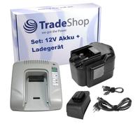 Trade-Shop Set 2 in 1: batteria NI-MH 12 V/2000 mAh + caricatore USB compatibile con AEG 49-24-0150 PBS 3000 BDSE12T BEST12BBPB BEST12X BS2E12T SB2E12 WBE2E12