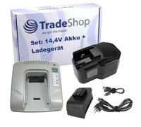 Trade-Shop Set 2 in 1: batteria NI-MH 14,4 V 3300 mAh + caricatore USB compatibile con AEG BSB 14 STX, BSS 14, ZB2E 14 STX, SB2E 14.4 T Super Torque, 49-24-0150