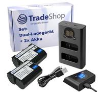 Trade-Shop Set 3 in 1: 2 batterie 1900 mAh + caricatore USB-C Dual LCD compatibile con Nikon 1 V1, D7100, D750, D7000, D7200, D7500, D500, D600, D610, D780, D800, D810