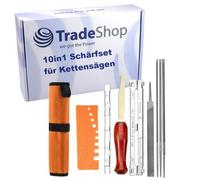 Trade-Shop Set di attrezzi universali per affilare motosega, set di 10 pezzi, set di lime per la manutenzione, con borsa per il trasporto per motoseghe