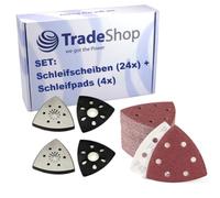 Trade-Shop Set di fogli abrasivi (24 pezzi) + cuscinetti abrasivi triangolari (4 pezzi) compatibili con levigatrici Makita, Fein, Bosch, Black & Decker, DeWalt
