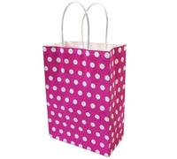 Trade Shop Traesio Busta Buste da Regalo Shoppers in Carta con Manici Fucsia Pois, 6 pezzi, 21 x 14.5 x 8 cm