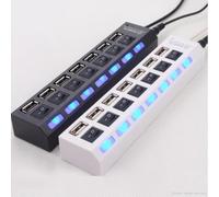 TrAdE Shop Traesio Ciabatta USB MULTIPRESA HUB con 7 Porte USB 2.0 Nera O Bianca E LED Blu