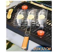 TrAdE shop Traesio - Griglia Barbecue Doppia 20x32cm Grill Antiaderente Brace Camino Per Pesce Carne