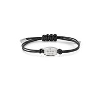 Trademark Bracelet in sterling silver and black leather strap with oval tag YBA797194001 U