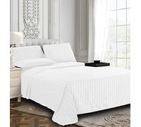 Trademoon Lenzuolo in 100% cotone satinato a righe, lenzuola di prima qualità per casa, hotel e pensioni, resort, ecc., con 2 federe (bianco, king size, 274,3 x 274,3 cm)