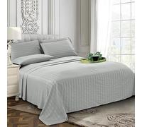 Trademoon Lenzuolo in 100% cotone satinato a righe, lenzuola di prima qualità per casa, hotel e pensioni, resort, ecc., con 2 federe per cuscino (grigio, queen size, 228,6 x 274,3 cm)