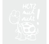 tradercat® Adesivo per auto Hetz Mich nicht Schildkröte - 10 cm x 12 cm - Adesivo per tutte le superfici, finestre, specchietti laterali, lunotto posteriore, cofano, veicolo - con istruzioni (bianco)