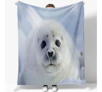 TradesForU Coperta in peluche con stampa di foche artiche con arpa e foca di arpa, coperta leggera e accogliente in flanella, coperta per divano, letto, TV, per ragazzi, ragazze, donne, uomini, 101 x