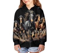 TradesForU JEOCODY - Felpa con cappuccio e cerniera completa per adolescenti e bambini, a maniche lunghe, giacca cool, modelli a cavallo, nera, per adolescenti, felpa con cerniera, X-Large