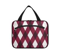 Tradiction - Borse da toilette da donna con motivo a rombi a scacchi rosso scuro con gancio, borsa tote pieghevole di design per viaggiatori da viaggio estuche de maquillaje para Mujer L