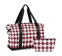 tradiction - Borsone da viaggio grande con motivo scozzese a scacchi, colore marrone, grande, borsa da palestra con borsa da toilette per allenamento, impermeabile, tradiction a quadri rosso bordeaux,