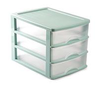 Tradineur - Cassettiera da tavolo, realizzata in Spagna, 3 cassetti trasparenti, torre portaoggetti, armadio, bagno, ufficio, 26 x 27 x 35,5 cm, colore verde pastello