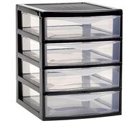 Tradineur - Cassettiera guadiana da tavolo, con 4 cassetti trasparenti, torre di stoccaggio, armadio, bagno, ufficio, nero, 22,5 x 18 x 21,5 cm