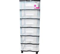 Tradineur Cassettiera in Plastica Nero 6 Cassetti con Ruote 102x38x39 cm