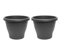Tradineur - Confezione da 2 vasi rotondi in plastica per piante e fiori mediterranei con fori inferiori. Vaso per fiori per esterni e interni della casa, colore grigio, 25 cm