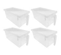 Tradineur - Confezione da 4 cassetti portaoggetti riutilizzabili per frigorifero, 1 compatimento trasparente con manico, lavabile in lavastoviglie, 12 x 15 x 29 cm