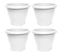 Tradineur - Confezione da 4 vasi rotondi in plastica per piante e fiori mediterranei con fori inferiori. Vaso per fiori per esterni e interni della casa, colore bianco, 35 cm
