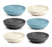 Tradineur - Confezione da 6 piatti fondi in plastica, riutilizzabili e riciclabili, adatti per uso alimentare, forno a microonde e congelatore, made in Spagna, Ø 22 cm - 1,36 litri, colori assortiti